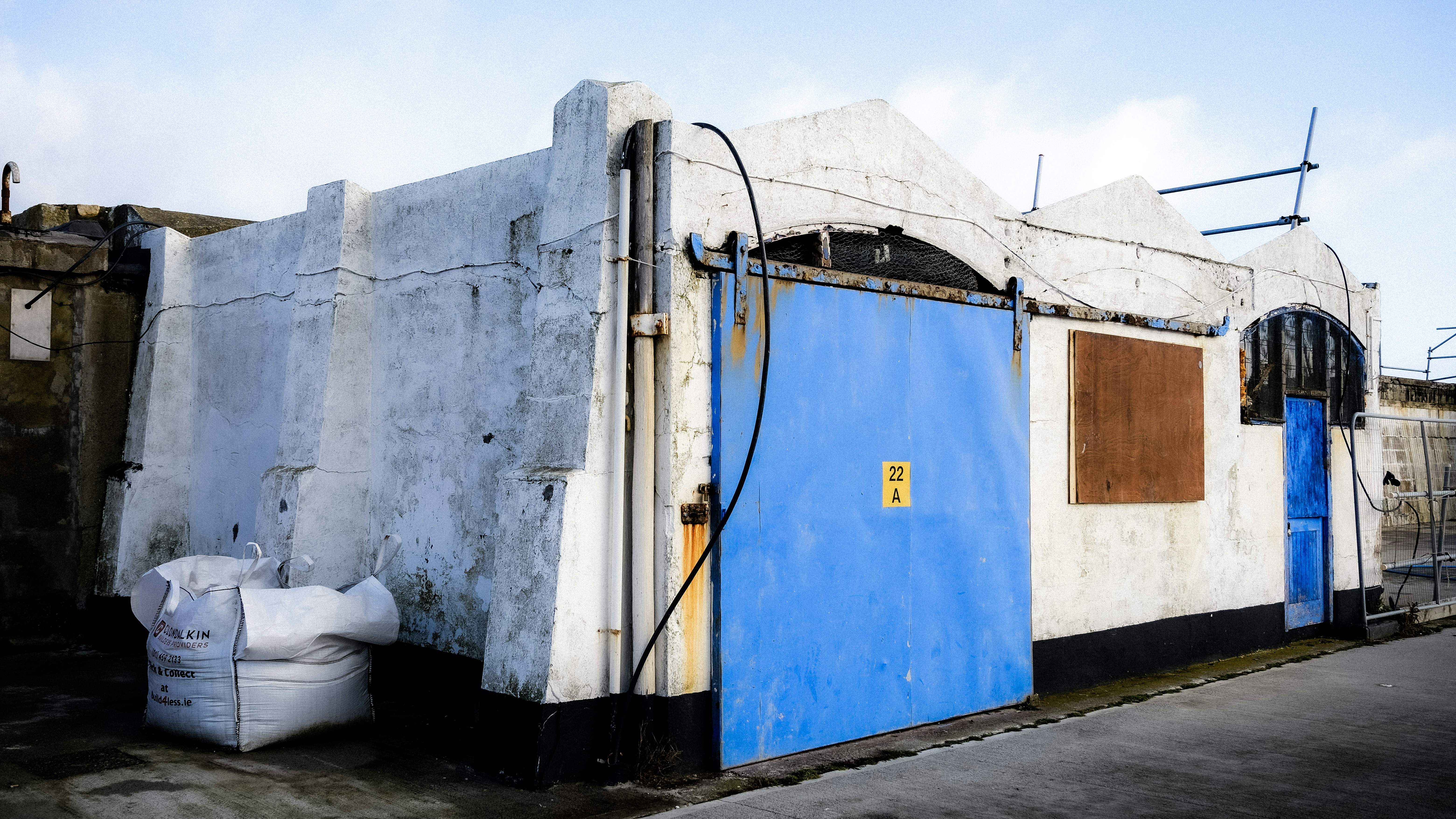 Blue and white industrial building