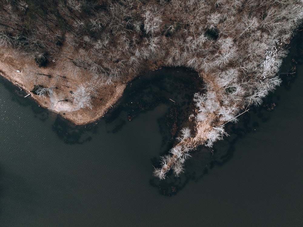 an aerial view of a body of water