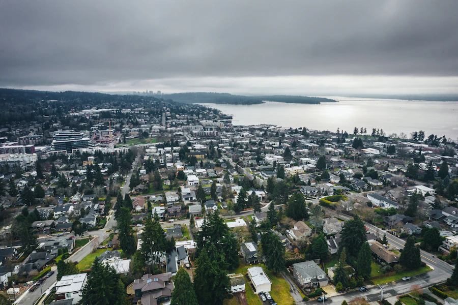 Kirkland, Washington on the Lake Washington Eastside waterfront, seen from above