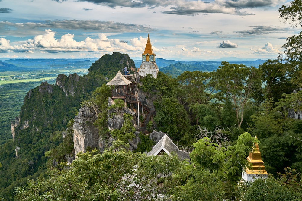 a mountain with a pagoda on top of it