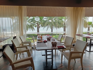 An elegant dining area with ocean views.