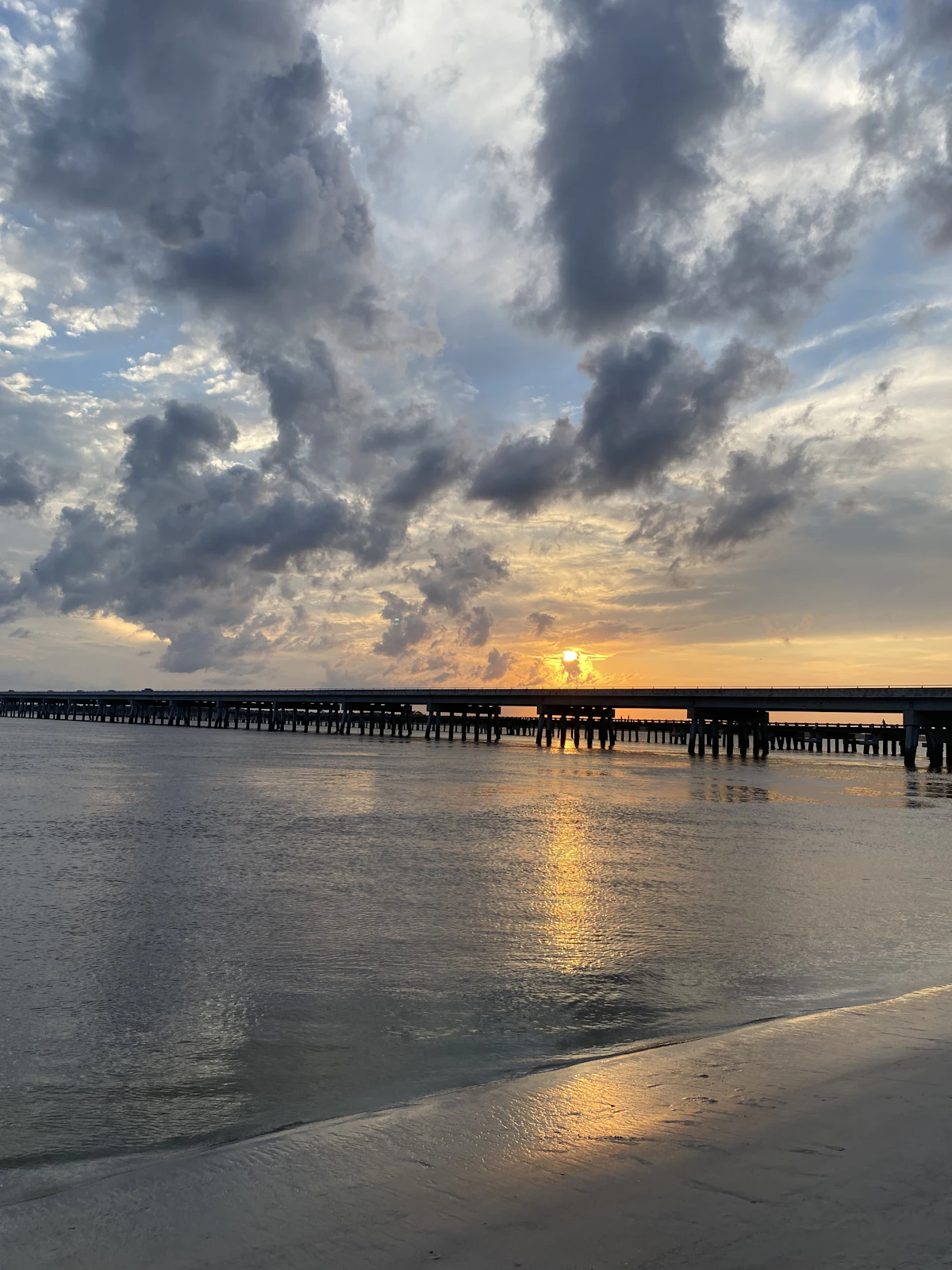 Sunset over the Atlantic Ocean and pier on Amelia Island in Fernandina Beach