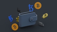a wallet with bitcoins falling out of it