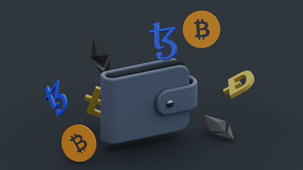 eine Brieftasche mit Bitcoins, die herausfallen