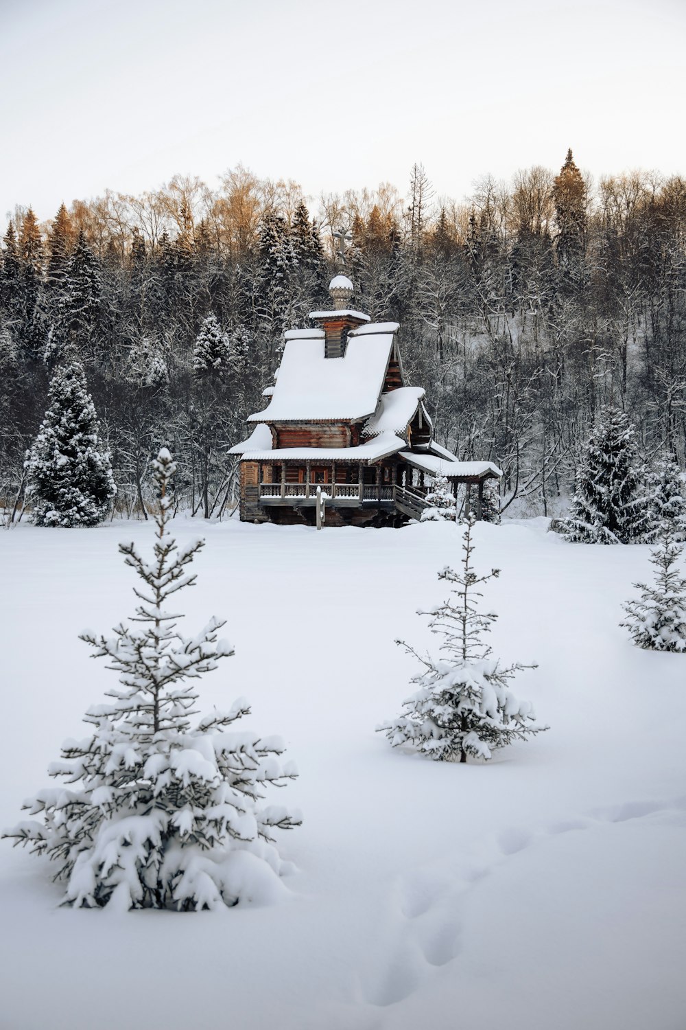 Una casa en medio de un campo nevado