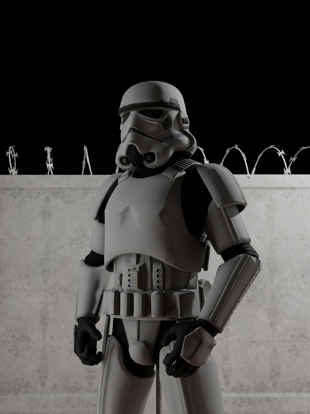 a storm trooper is standing in front of a wall