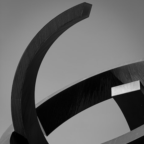 A black and white photograph of an intricate sculpture casting dramatic shadows.