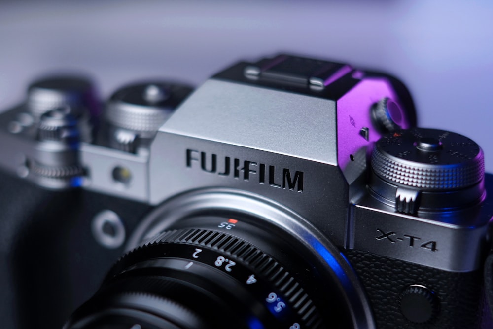 a close up of a camera on a table