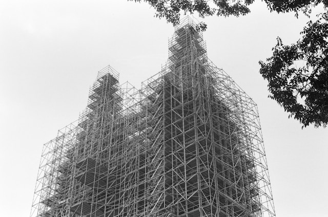 a large building with scaffolding on top of it