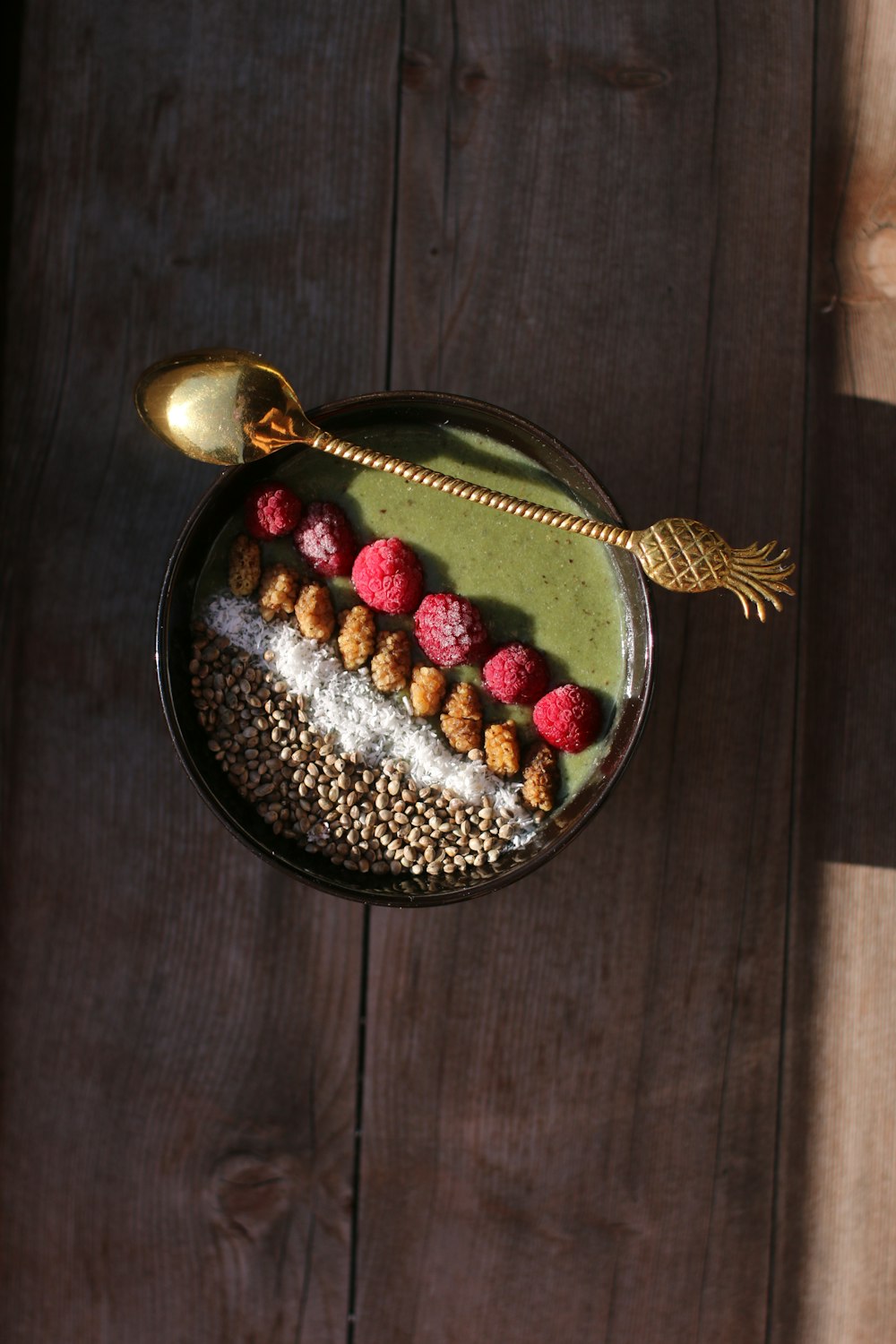 a plate of food on a wooden table