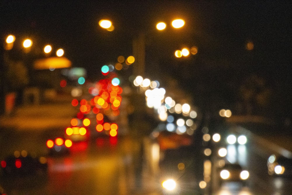 a close up of a traffic light at night