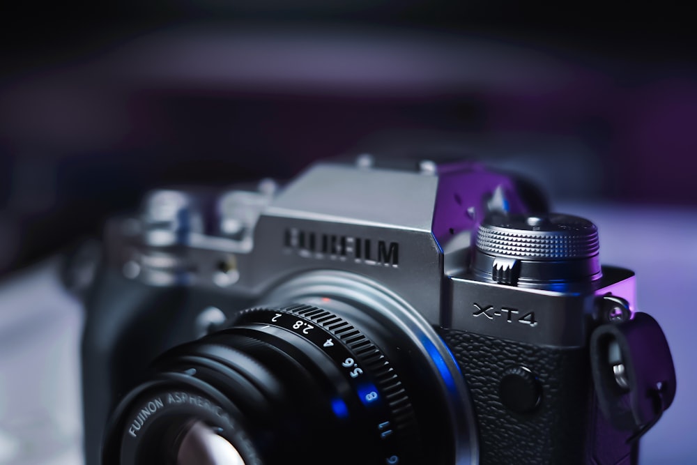 a close up of a camera on a table