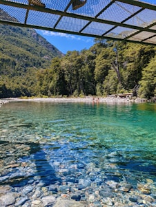 a body of water surrounded by mountains and trees