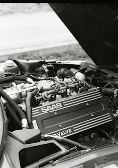 the engine compartment of a car with the hood open