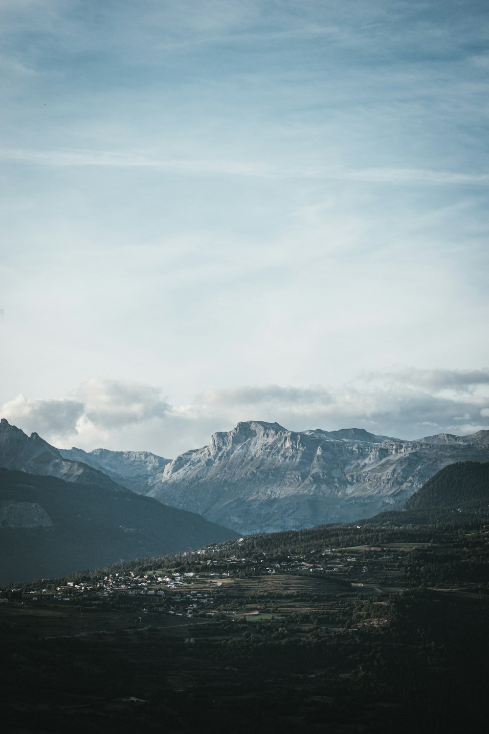 a view of a mountain range from a distance