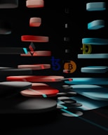 a black background with a lot of different colored shapes