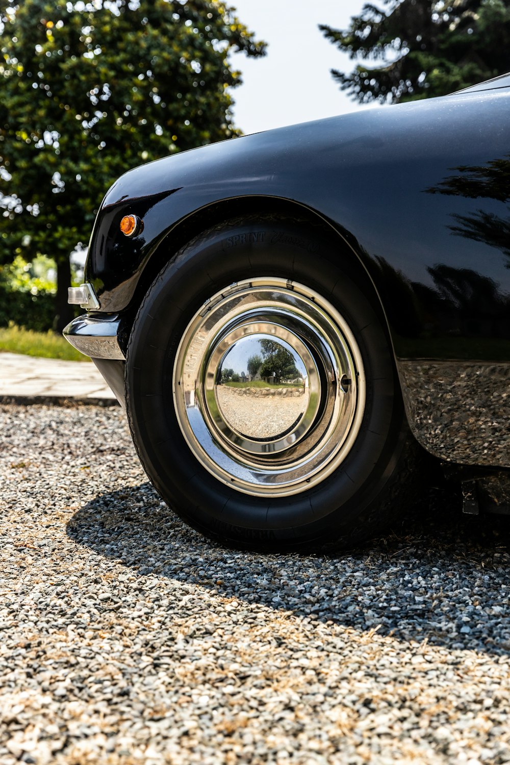 a close up of a tire on a car