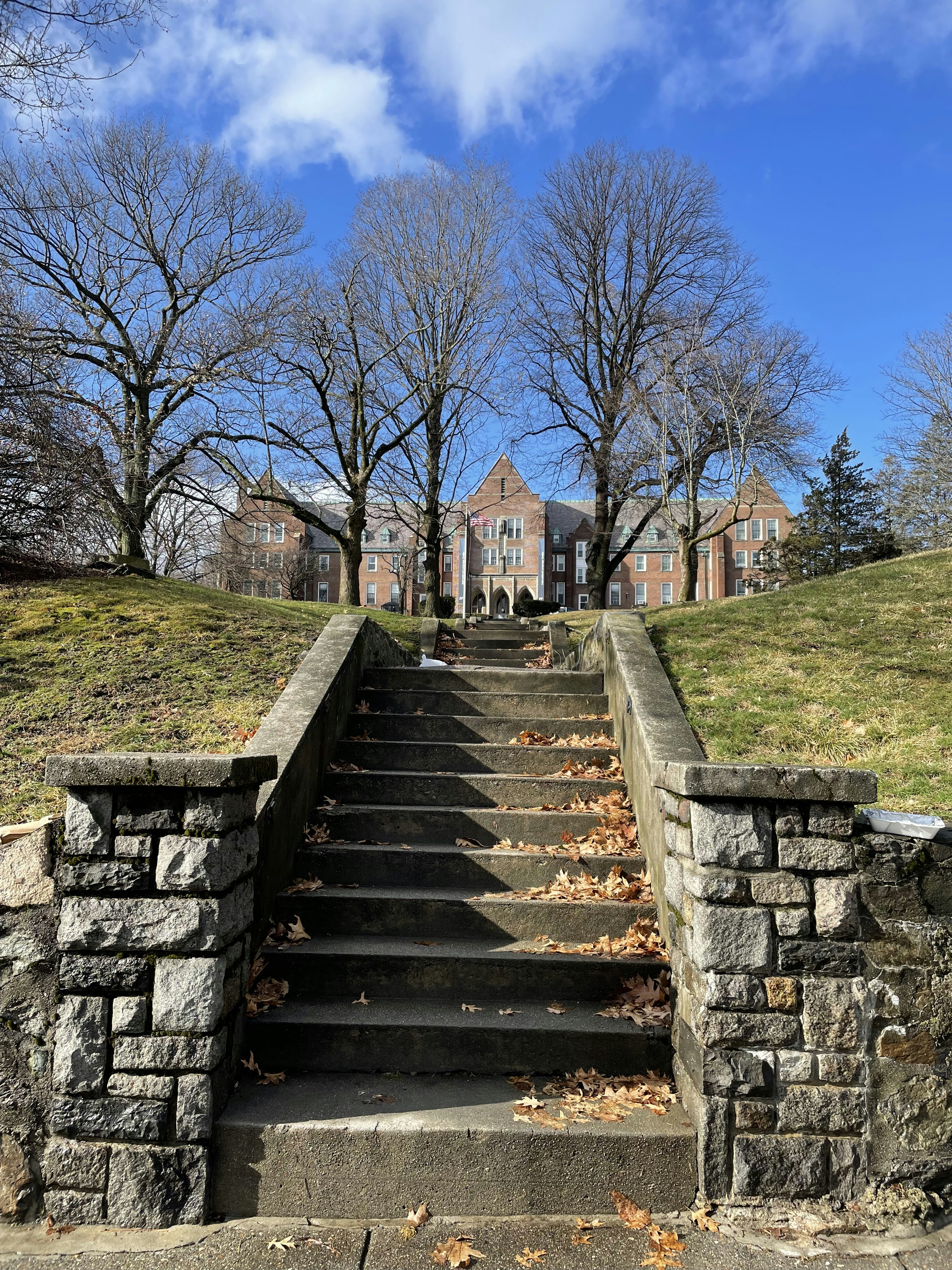a set of stairs leading up to a building