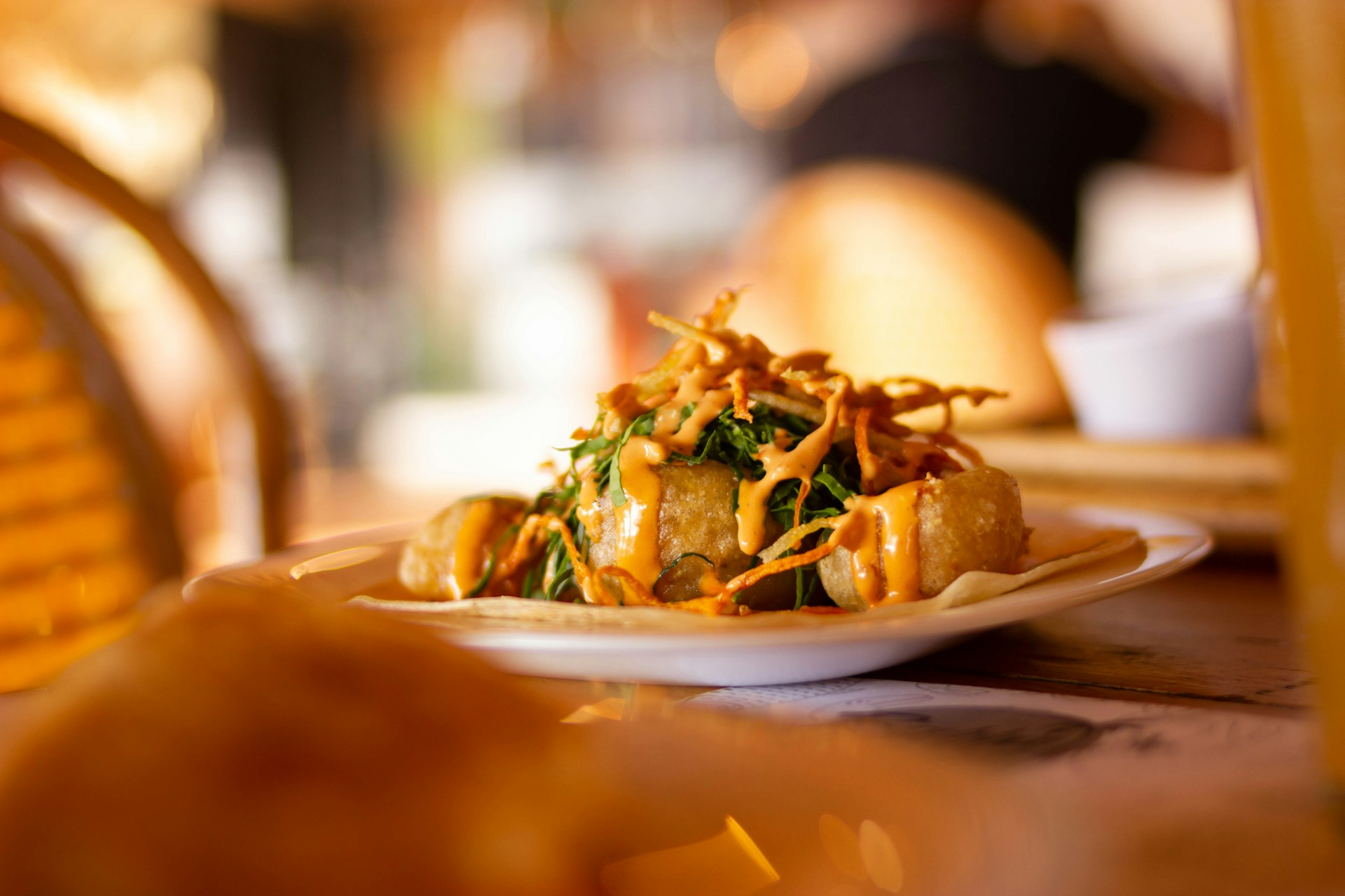 a plate of food on a table at a restaurant