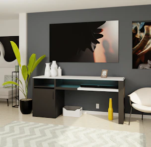 a living room with a large painting on the wall