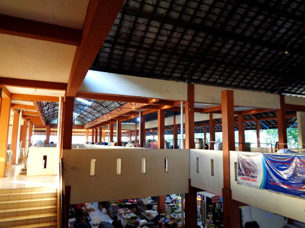 a view of a building from the top of the stairs