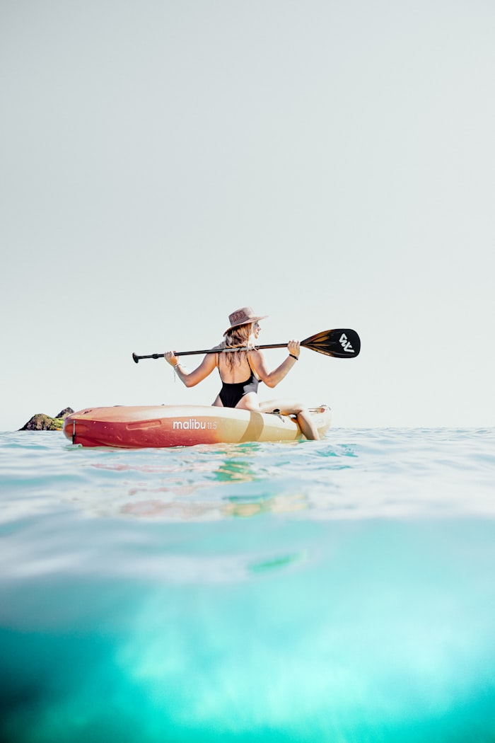 Sea kayaking on the ocean near Byron Bay