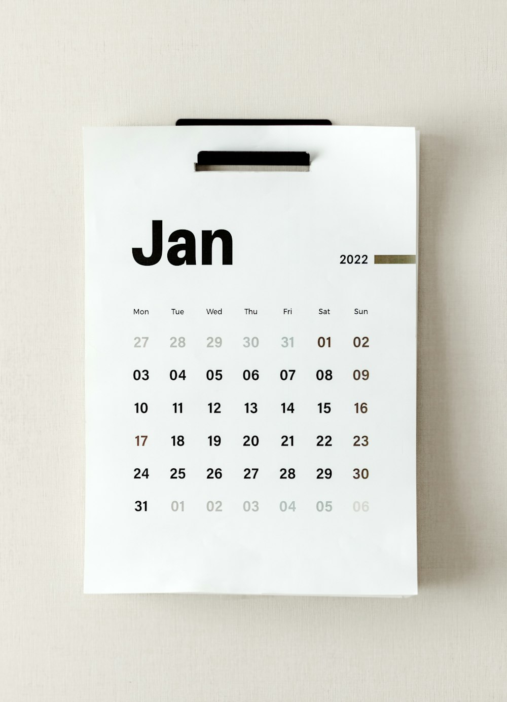 Jan という単語が書かれたカレンダー