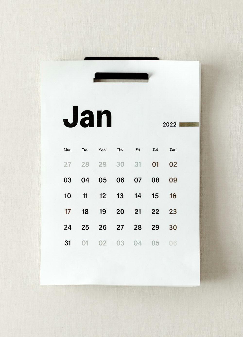 un calendrier avec le mot Jan dessus