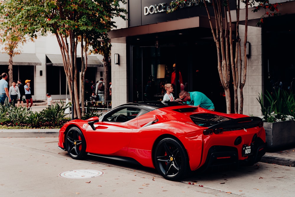 a car parked in front of a building