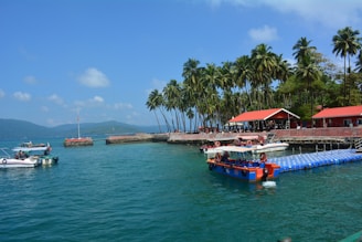 a group of boats floating on top of a body of water