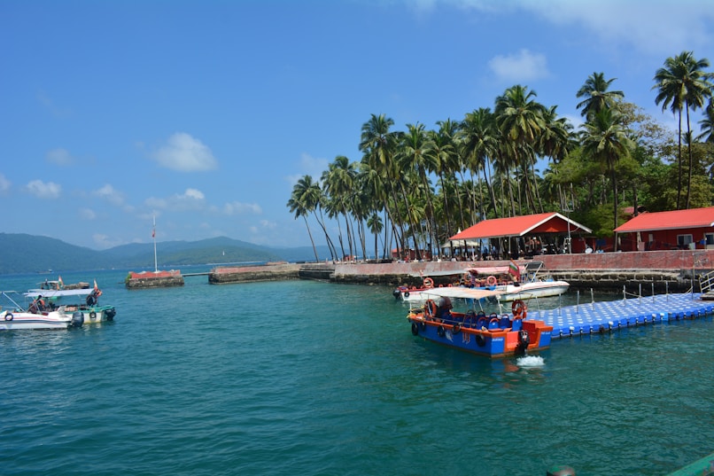 a group of boats floating on top of a body of water