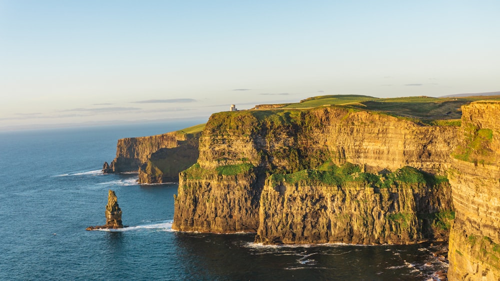 the cliffs of the coast line the ocean