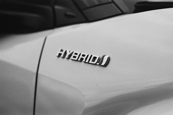 a "hybrid" logo on an automobile
