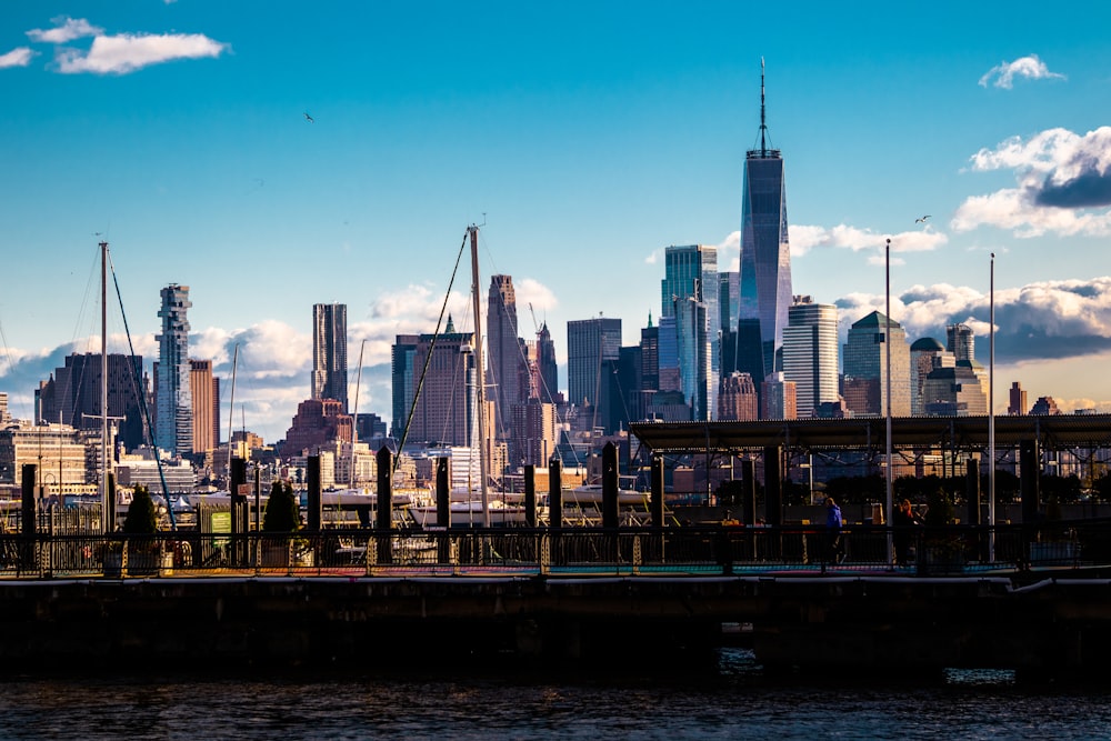 a view of a city skyline from the water