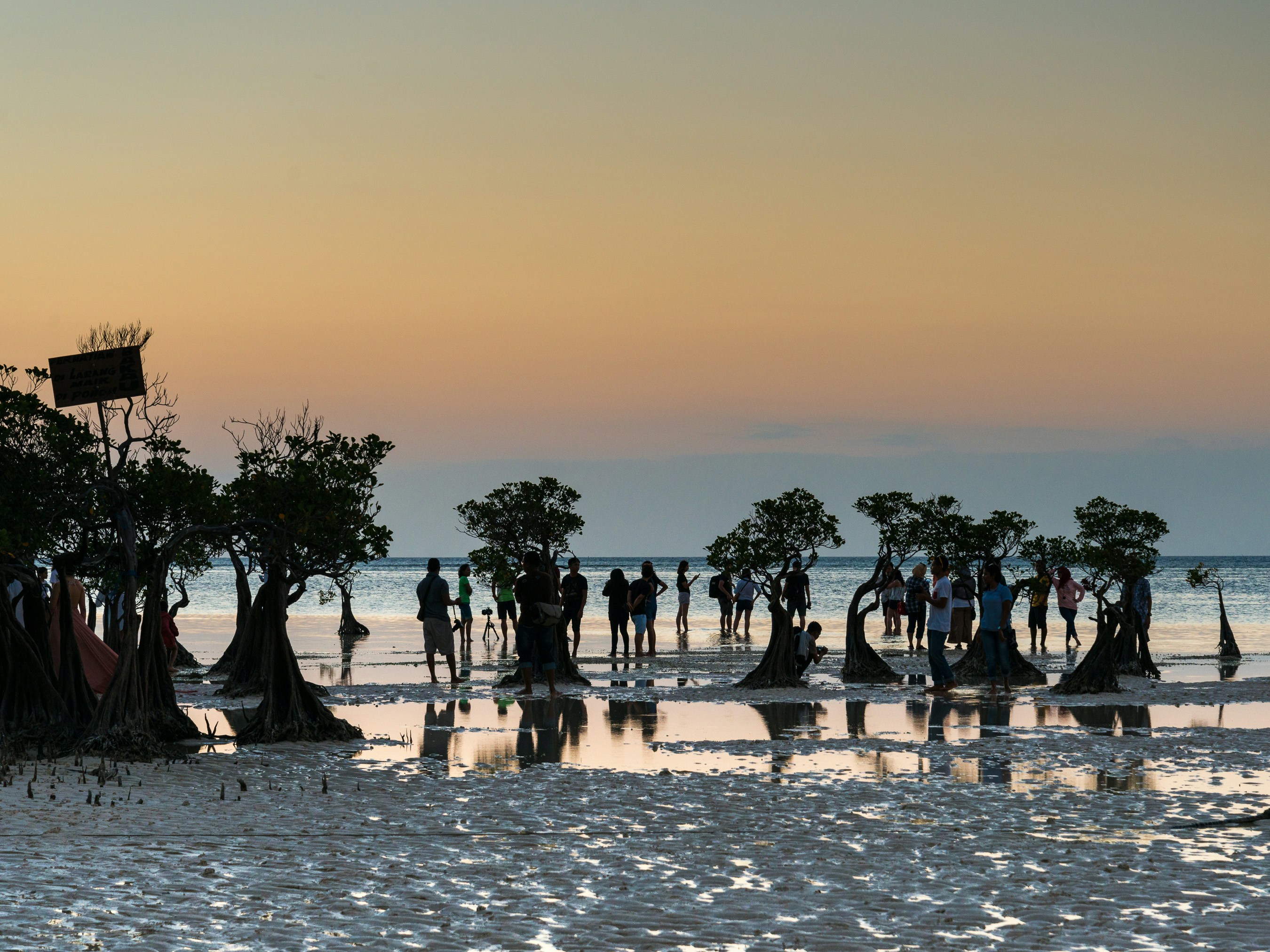 Un grupo de personas de pie en la cima de una playa de arena
