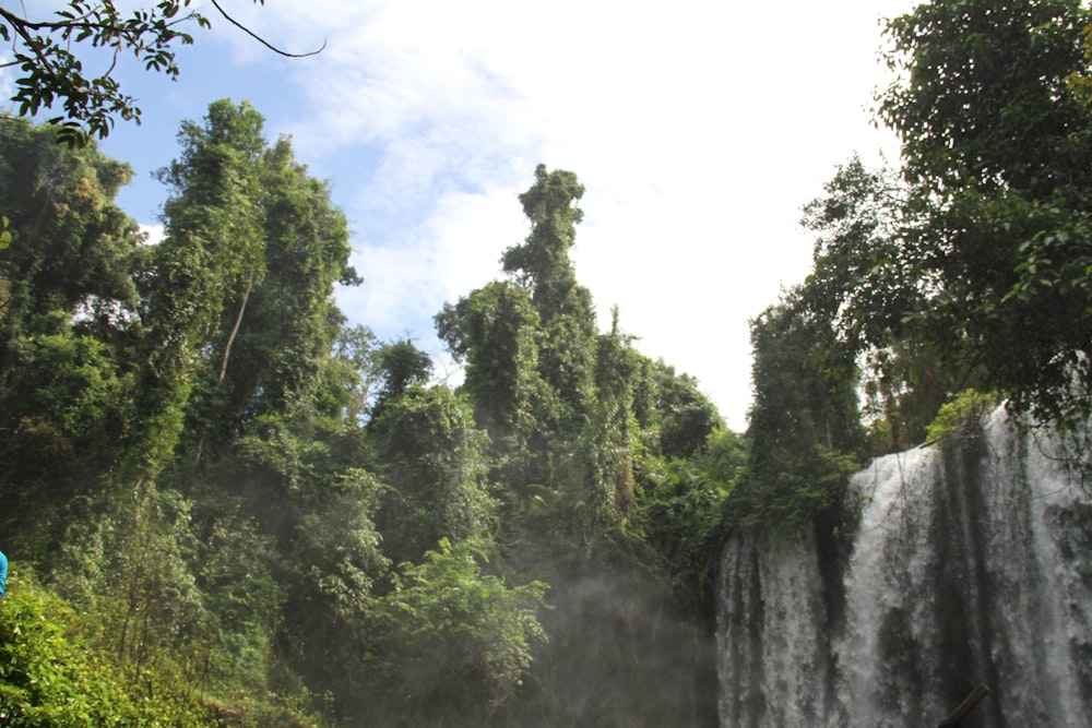 a man standing in front of a waterfall