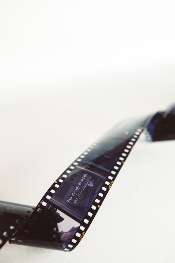 Film strip details on a white surface