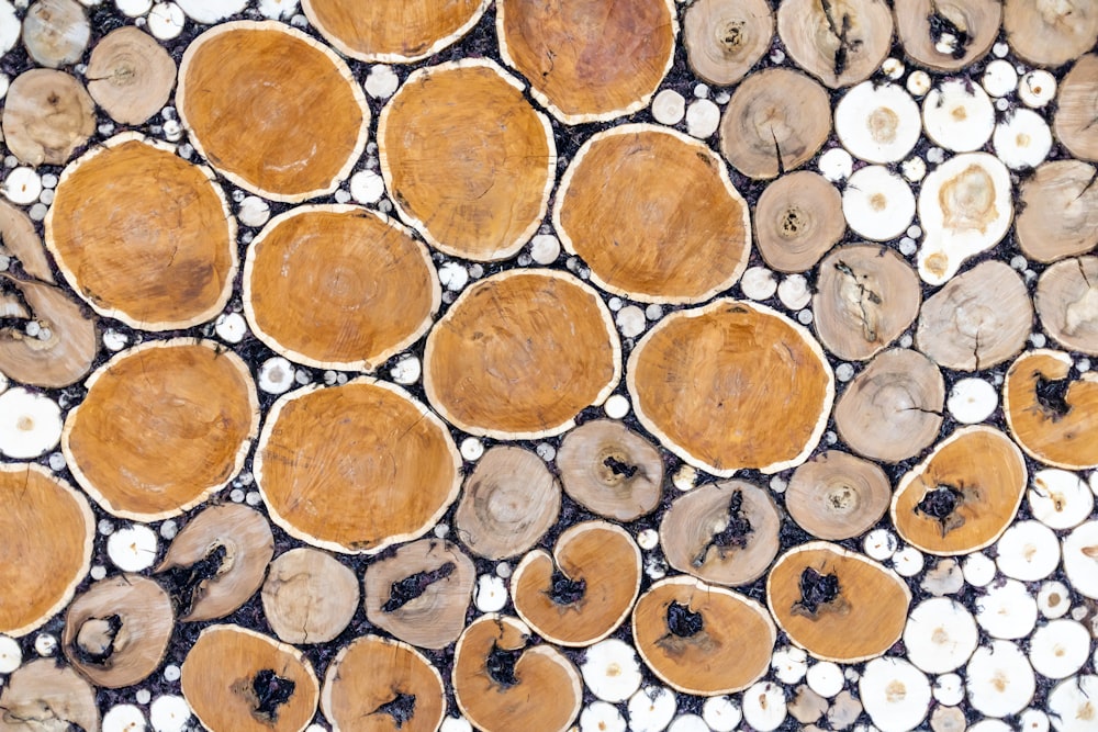 a group of wood slices sitting on top of each other