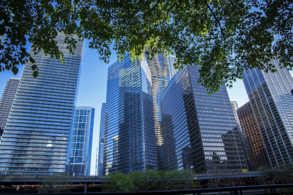 a group of tall buildings sitting next to each other