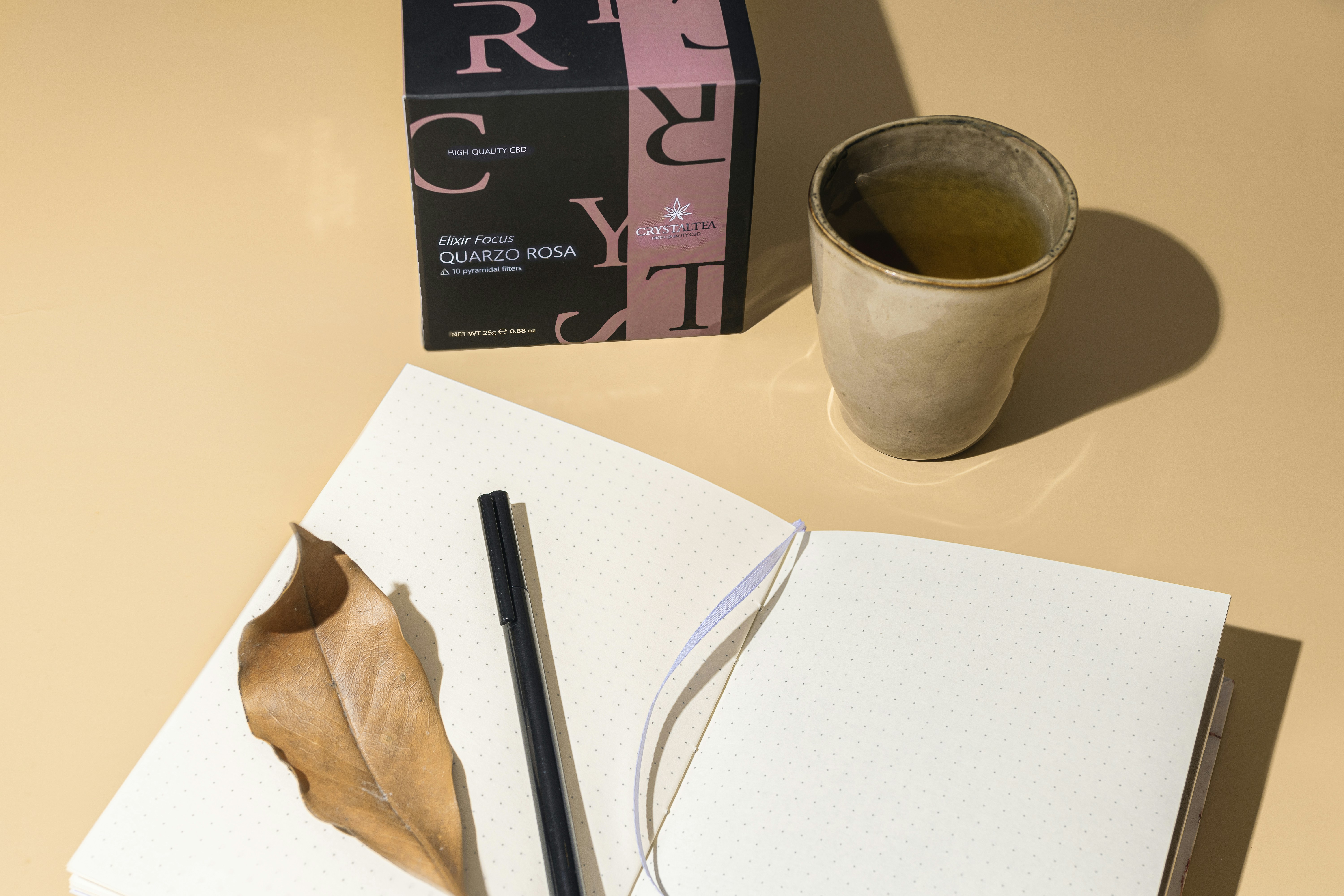 a cup of tea and a book on a table