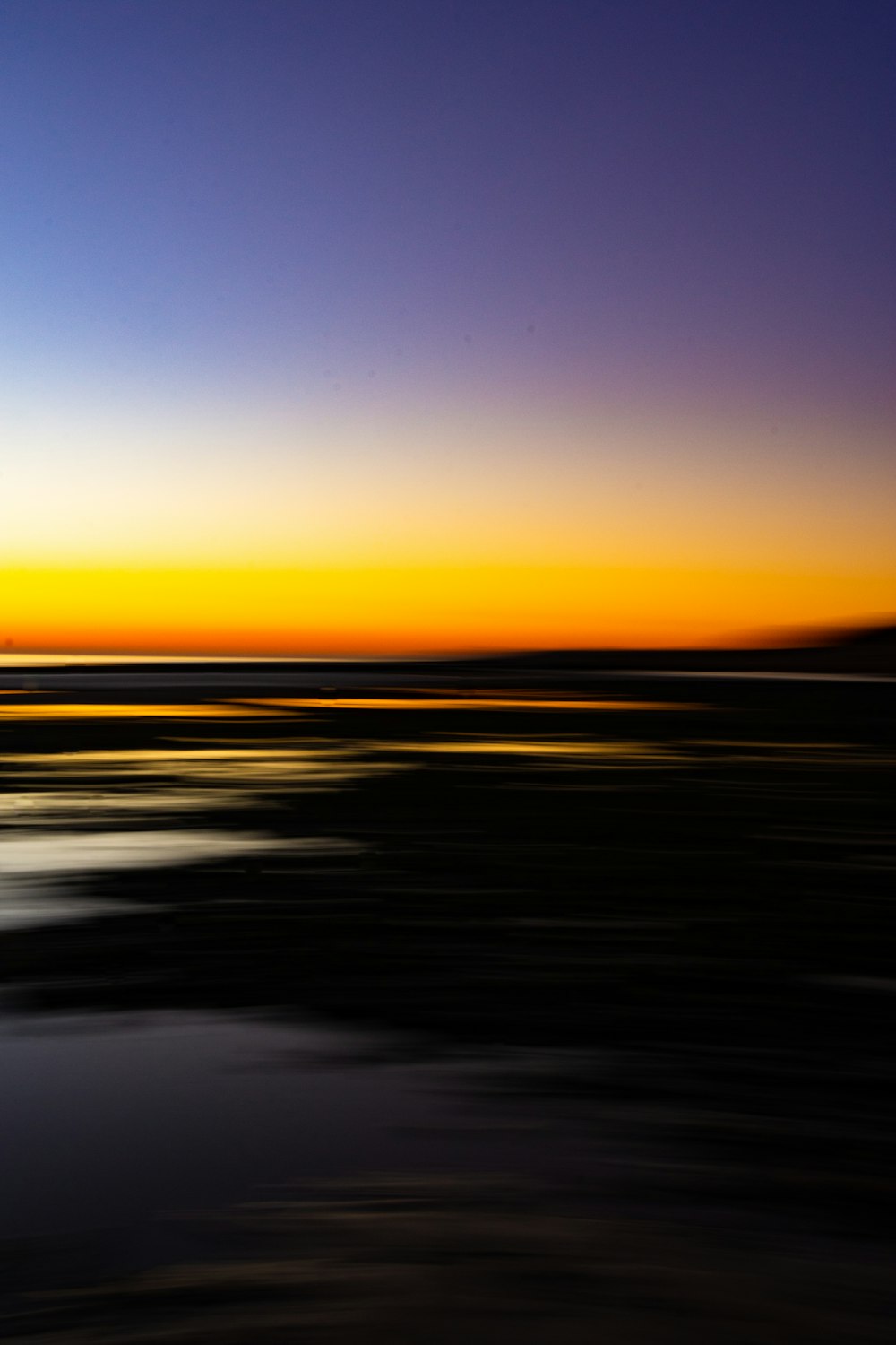 a bird flying over a body of water at sunset