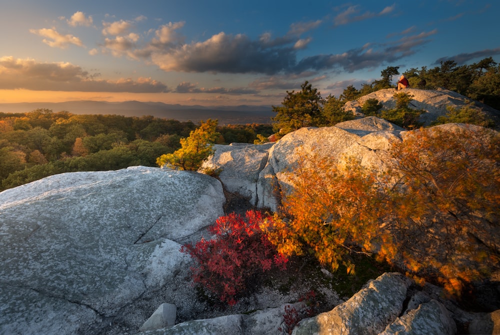 a person standing on top of a large rock