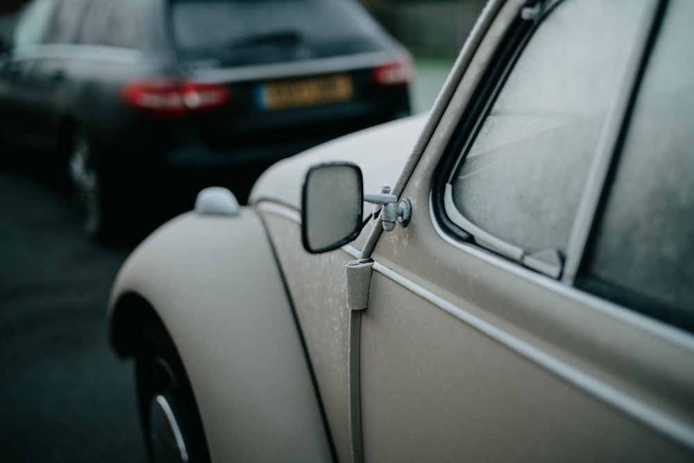 a close up of a car door handle on a car