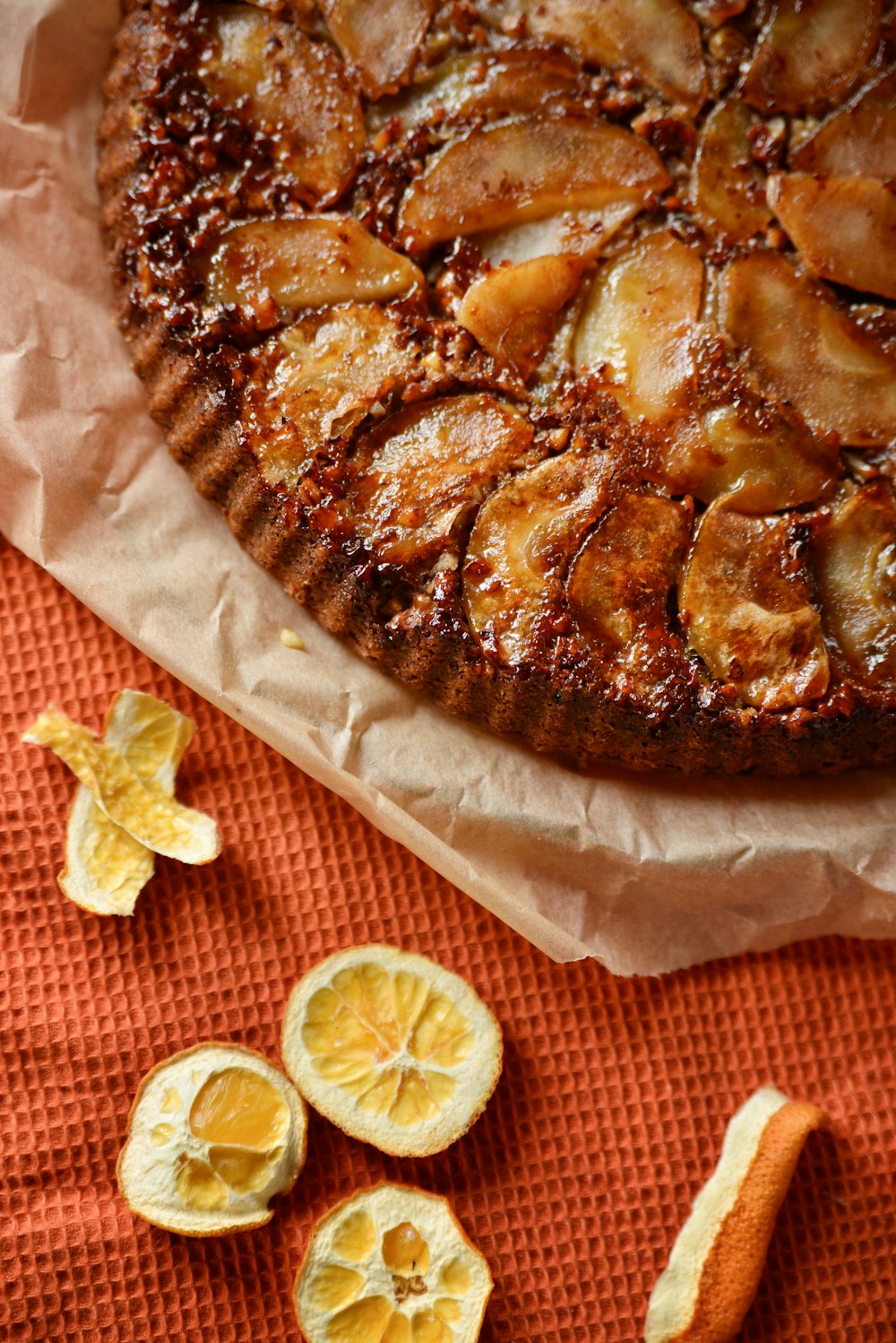 a close up of a pie on a table