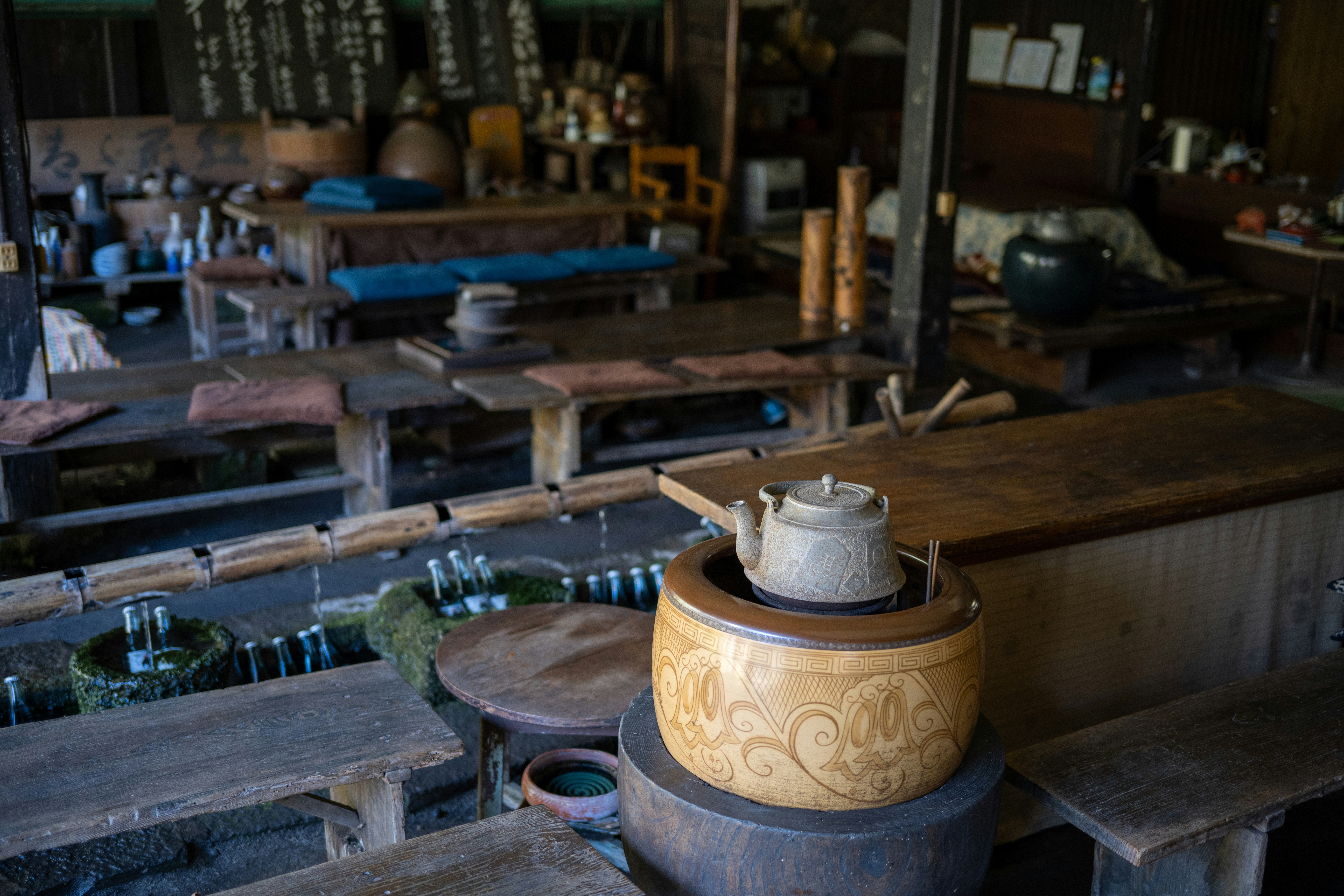 Traditional wooden distillery interior