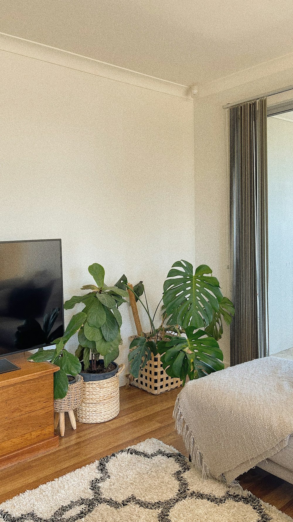 a living room with a couch and a television