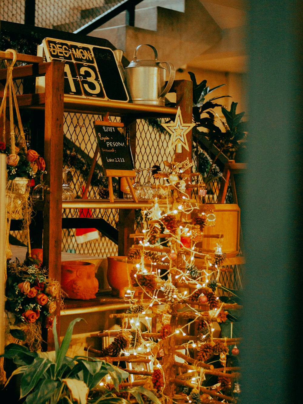 a christmas tree is lit up in a store