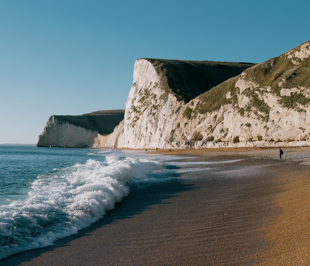 a person standing on a beach next to the ocean