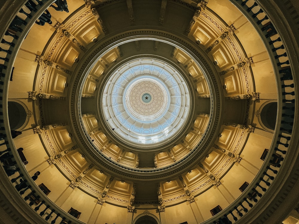 looking up at the ceiling of a building