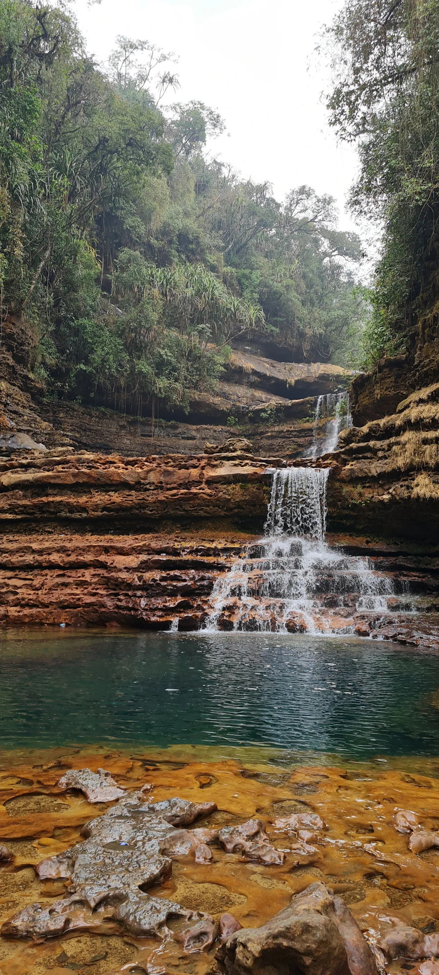 Waterfall surrounded by green forest in Meghalaya